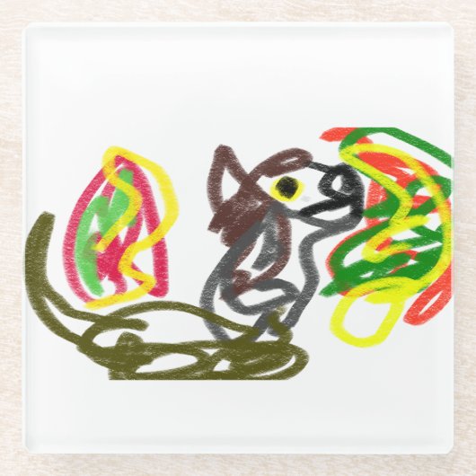 オオカミの幸せな秋 ガラスコースター (正面)