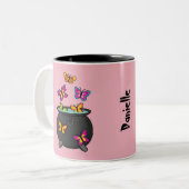 オオカミの幻想的な蝶 |独自の名前を追加 ツートーンマグカップ (正面左)