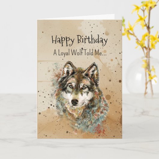 オオカミの性格 誕生日 楽しい 動物 カード (黄色い花)