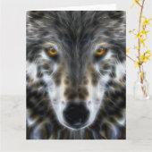 オオカミの感動的で写実的なポートレート カード (黄色い花)