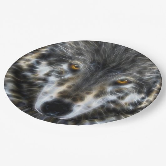 オオカミの感動的なデザインのポートレート ペーパープレート (アングル)
