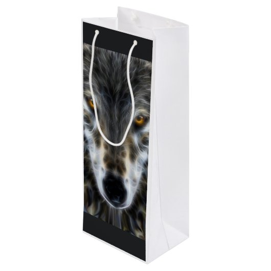 オオカミの感動的なデザインのポートレート ワインギフトバッグ (裏面アングル)