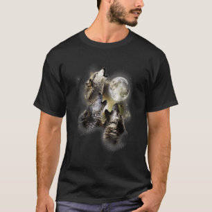 オオカミの月の動物の愛の女男性への白で Tシャツ