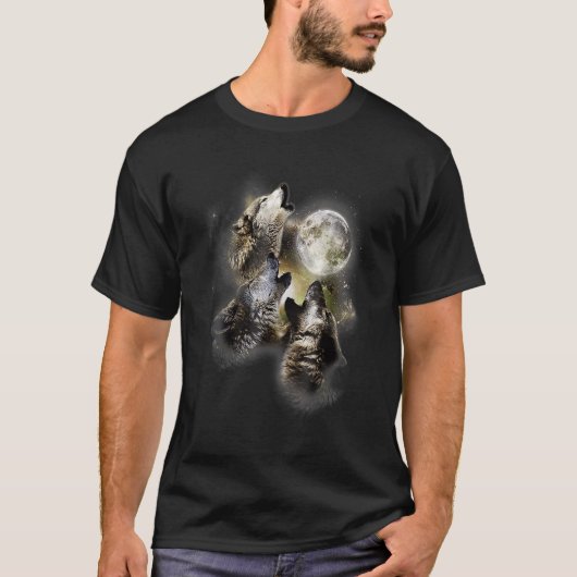 オオカミの月の動物の愛の女男性への白で Tシャツ (正面)