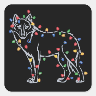 オオカミの木のクリスマス ペット 動物 オオカミ好き スクエアシール