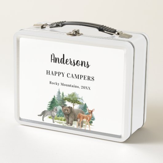 オオカミの森の動物の家族休暇 メタルランチボックス (正面)