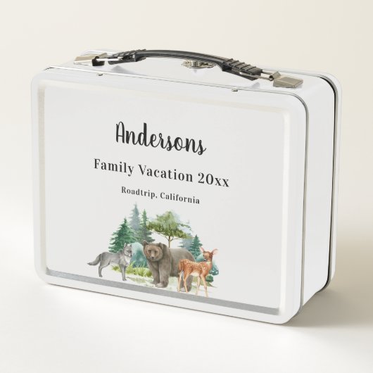 オオカミの森の動物の家族休暇 メタルランチボックス (裏面)
