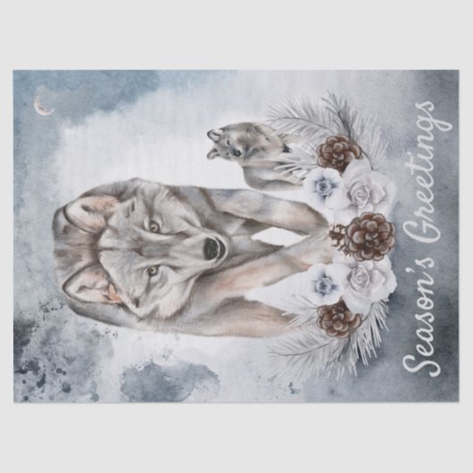 オオカミの水彩冬のクリスマス 薄葉紙 (正面)