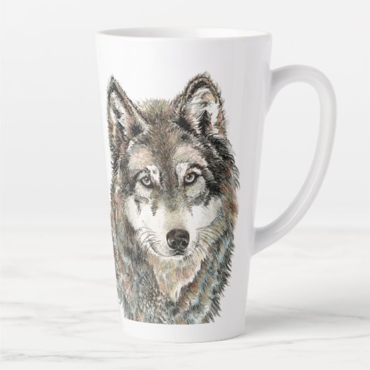 オオカミの水彩動物オオカミ カフェラテマグ (右)