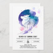 オオカミの水彩夢幻の誕生日 招待状 (正面/裏面)