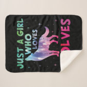 オオカミの水彩大好きな女の子 シェルパブランケット (正面(横))