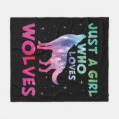 オオカミの水彩大好きな女の子 フリースブランケット (正面(横))