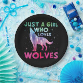 オオカミの水彩大好きな女の子 ペーパープレート (パーティー)