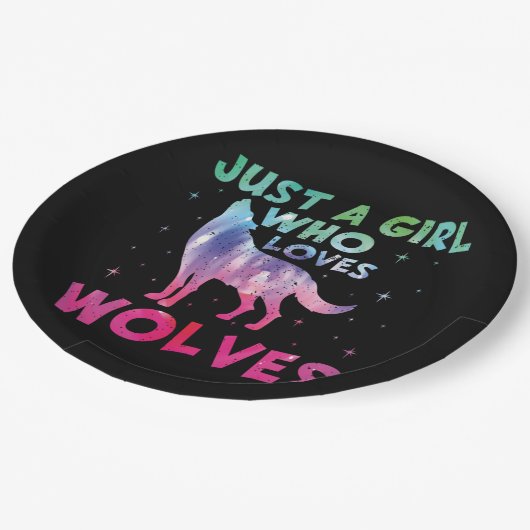 オオカミの水彩大好きな女の子 ペーパープレート (アングル)