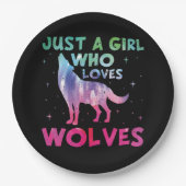 オオカミの水彩大好きな女の子 ペーパープレート (正面)