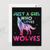 オオカミの水彩大好きな女の子 ポストカード (正面/裏面)