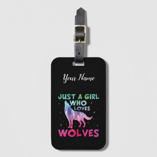 オオカミの水彩大好きな女の子 ラゲッジタグ (正面縦)
