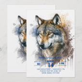 オオカミの水彩画 招待状 (正面/裏面)