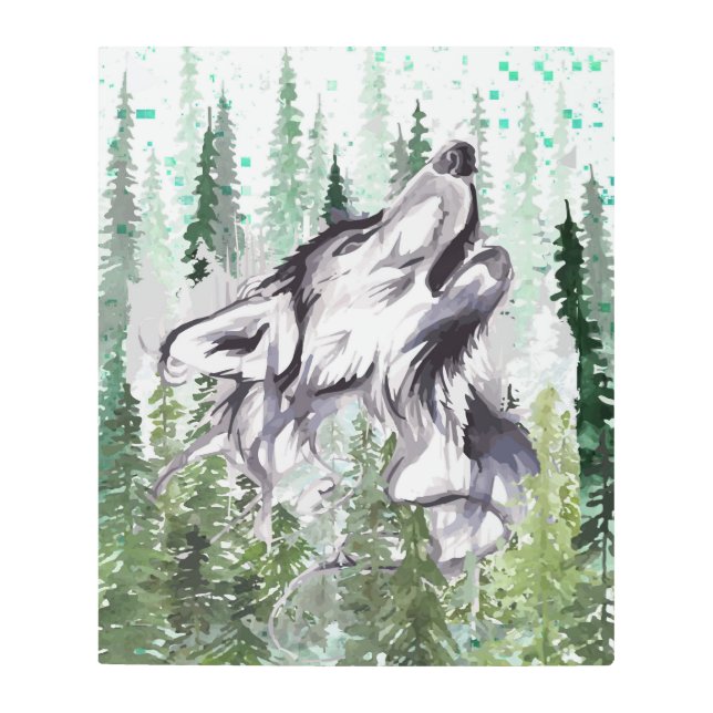 オオカミの水彩 | カラフル Wolf |抽象芸術アート メタルプリント (正面)
