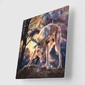 オオカミの満月の反応 スクエア壁時計 (傾斜)