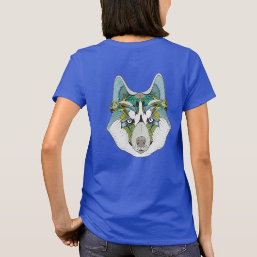 オオカミの皮が緑の青を飾った Tシャツ (裏面)