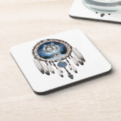 オオカミの背景が付いている夢のキャッチャー コースター (左側)