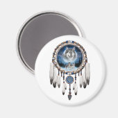 オオカミの背景を持つドリームキャッチャー マグネット (正面/裏面)