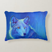 オオカミの芸術|の青いオオカミが付いている野性生物のギフト アクセントクッション (正面)