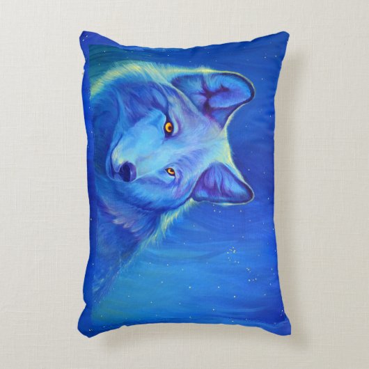 オオカミの芸術|の青いオオカミが付いている野性生物のギフト アクセントクッション (正面(垂直))
