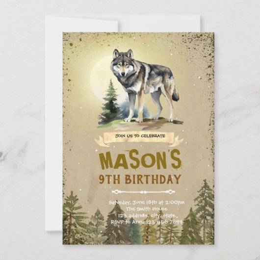 オオカミの誕生日パーティー招待状 招待状 (正面)