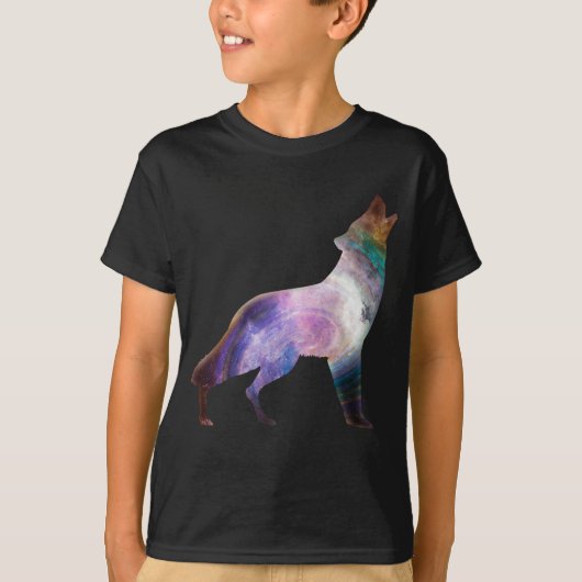 オオカミの遠吠え銀河宇宙Tシャツ Tシャツ (正面)