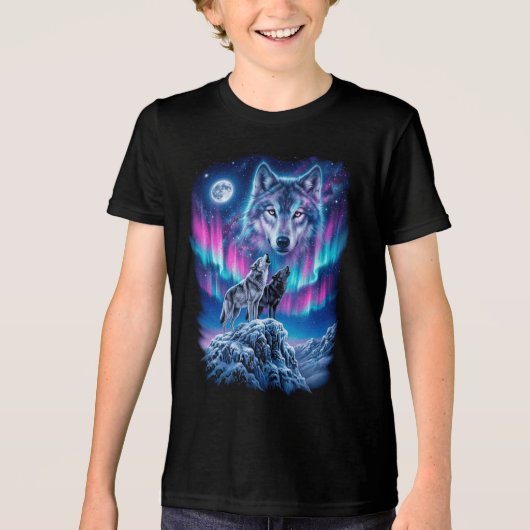 オオカミの遠吠え オーロラ 月 トライブレンドＴシャツ (正面)