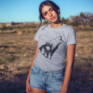 オオカミの遠吠え フルムーン 森林のシルエット Tシャツ