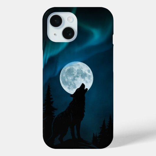 オオカミの遠吠え 満月 オーロラ フォンケース Case-Mate iPhoneケース (裏面)
