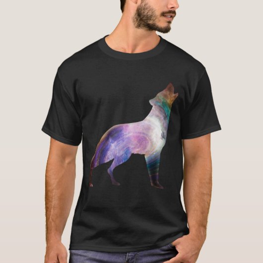 オオカミの遠吠え 銀河 宇宙 Tシャツ (正面)