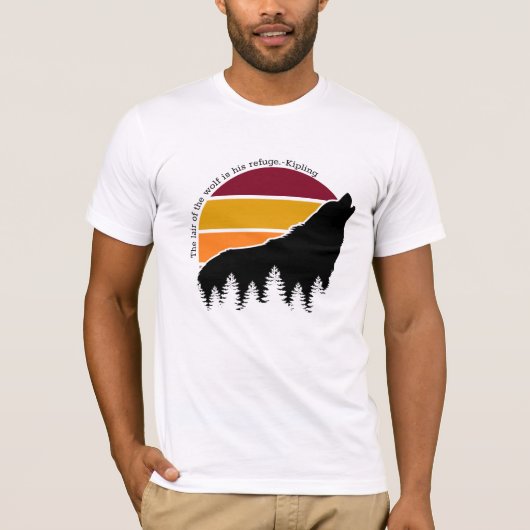 オオカミの隠れ家は彼の隠れ家レトロ夕日 Tシャツ (正面)
