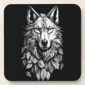 オオカミの頭の葉の動物オリジナルアートの絵 コースター (正面)