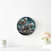 オオカミの頭を取り付けたチョッパーのスケルトン ラウンド壁時計 (ホーム)