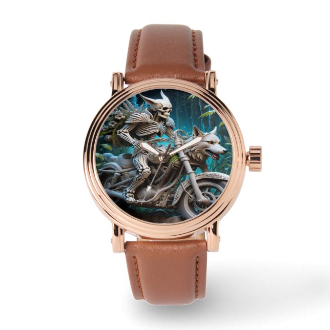 オオカミの頭を取り付けたチョッパーのスケルトン 腕時計 (正面)