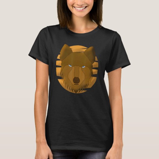 オオカミの頭部プレデター顔の野生動物のインプリント Tシャツ (正面)
