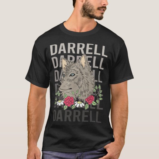 オオカミの頭部 - Darrell 名前入りデザイン Tシャツ (正面)
