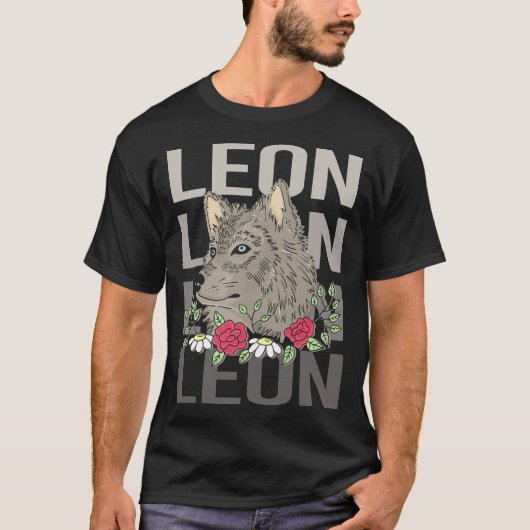 オオカミの頭部 - Leon 名前 Tシャツ (正面)