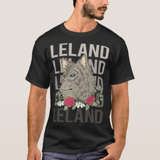 オオカミの頭 - Leland 名前 Tシャツ (正面)