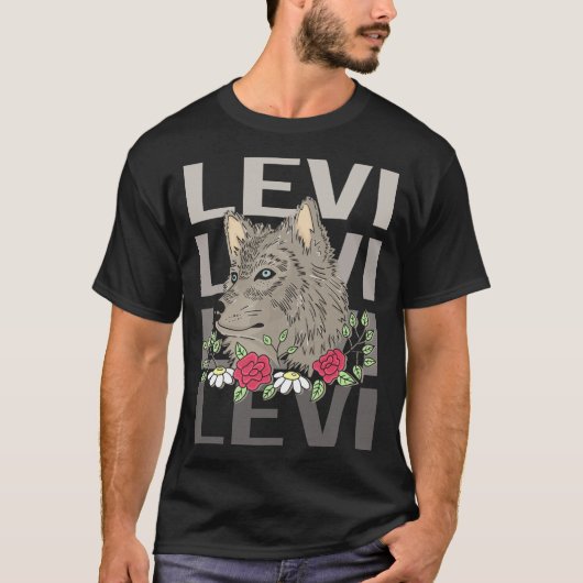 オオカミの頭 - Levi 名前 Tシャツ (正面)