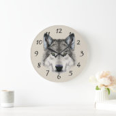 オオカミの顔のデザイン ラージ壁時計 (ホーム)