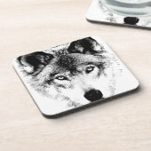 オオカミの顔。 デジタル野性生物のイメージ コースター (左側)