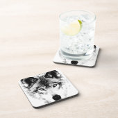 オオカミの顔。 デジタル野性生物のイメージ コースター (右側)