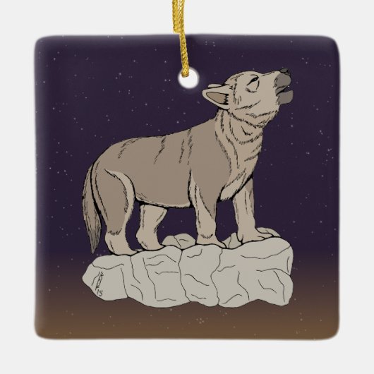 オオカミの鳴き声 セラミックオーナメント (正面)