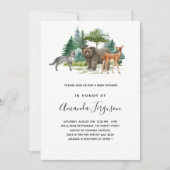 オオカミの鹿が生える赤ちゃんシャワーウッドランド森林動物 招待状 (正面)