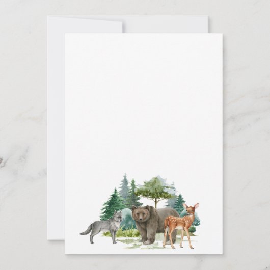 オオカミの鹿が生える赤ちゃんシャワーウッドランド森林動物 招待状 (裏面)